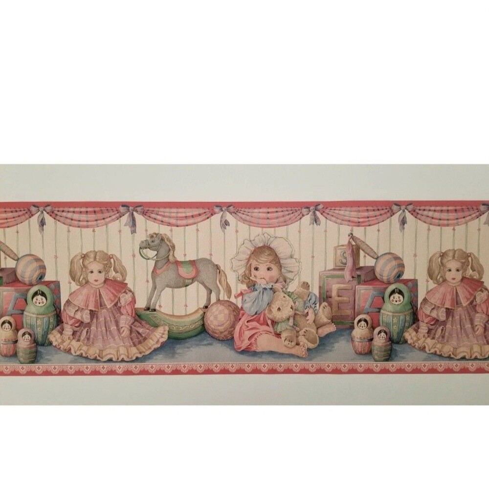 3 Rolls Vintage Dolls & Toys Crackled Wallpaper Border New Sealed Girls Childs